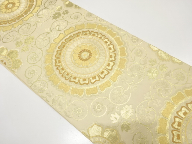 JAPANESE KIMONO / ANTIQUE FUKURO OBI / SILK / WOVEN FLORAL CREST & FLORAL ARABESQUE